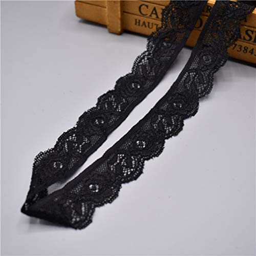 Spitzenborte,Spitzenband Spitzenband, 25 mm breit, 4,5 m, elastischer Besatzstoff mit Blumenmuster for Blumensträuße, Geschenkverpackungen, Hochzeitsdekoration(Black,5 Yards) von VDCVADKYE