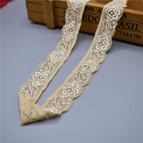 Spitzenborte,Spitzenband Spitzenband, 25 mm breit, 4,5 m, elastischer Besatzstoff mit Blumenmuster for Blumensträuße, Geschenkverpackungen, Hochzeitsdekoration(Khaki,5 Yards) von VDCVADKYE
