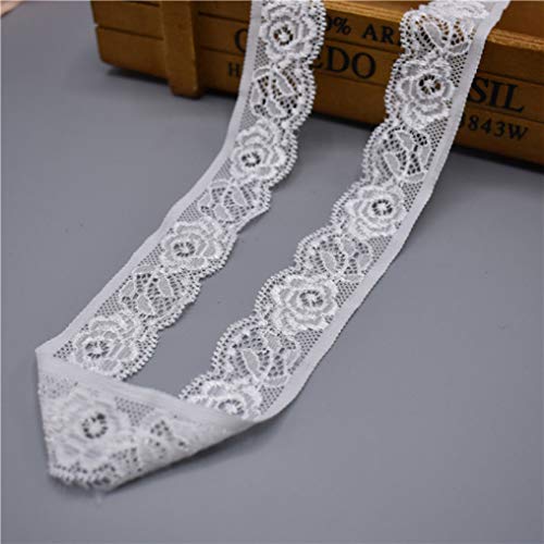 Spitzenborte,Spitzenband Spitzenband, 25 mm breit, 4,5 m, elastischer Besatzstoff mit Blumenmuster for Blumensträuße, Geschenkverpackungen, Hochzeitsdekoration(White,5 Yards) von VDCVADKYE