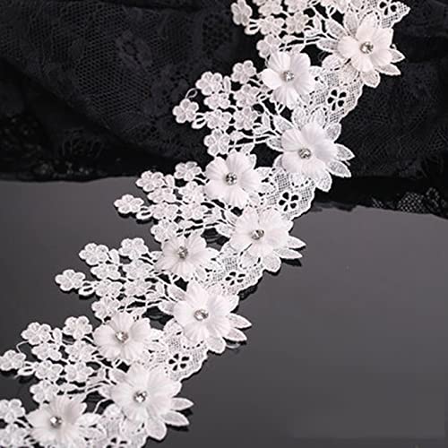 Spitzenborte,Spitzenband Spitzenbesatz mit Blumenmotiv und Strasssteinen, bestickte 3D-Blumenbesätze, 1 Yard (8,4 cm) Spitzenrandband for Kleidungsstücke(White) von VDCVADKYE