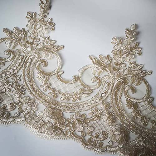 Spitzenborte,Spitzenband Spitzenbesatz mit Stickerei im Vintage-Stil, 25,9 cm breite Spitzenbesätze, 91,4 cm Netzstoff for Hochzeitskleider, DIY-Accessoires(Gold) von VDCVADKYE
