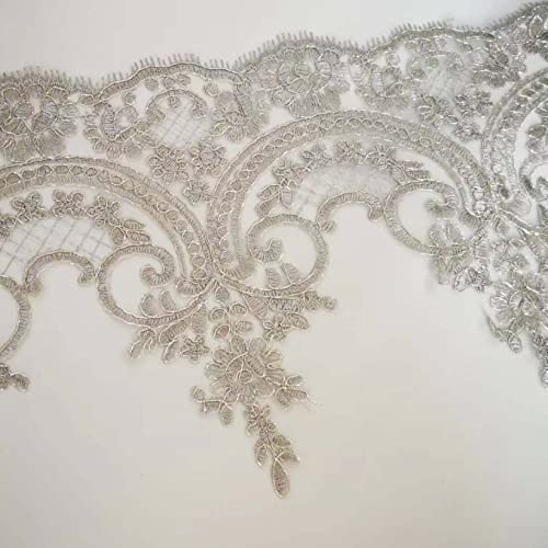 Spitzenborte,Spitzenband Spitzenbesatz mit Stickerei im Vintage-Stil, 25,9 cm breite Spitzenbesätze, 91,4 cm Netzstoff for Hochzeitskleider, DIY-Accessoires(Silver) von VDCVADKYE
