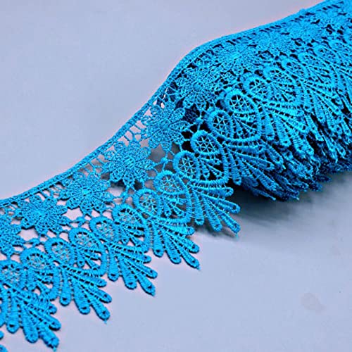 Spitzenborte,Spitzenband Spitzenbesatzband im Vintage-Stil, 7,9 cm, besticktes Blumen-Spitzenband mit Fransen, Spitzen-Blattrand, for Heimwerkerarbeiten, Nähen(Blue,3.2 yards) von VDCVADKYE