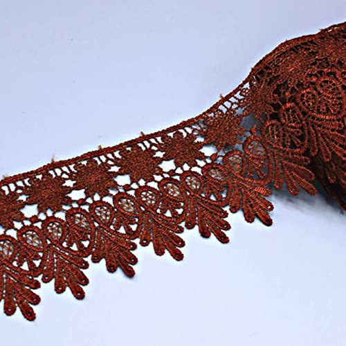 Spitzenborte,Spitzenband Spitzenbesatzband im Vintage-Stil, 7,9 cm, besticktes Blumen-Spitzenband mit Fransen, Spitzen-Blattrand, for Heimwerkerarbeiten, Nähen(Brown,3.2 yards) von VDCVADKYE