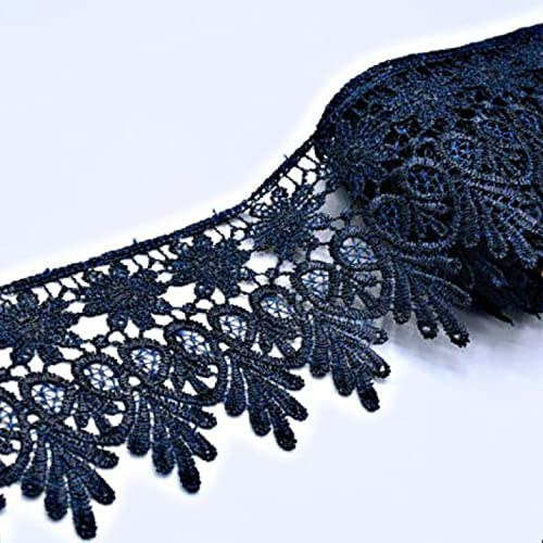 Spitzenborte,Spitzenband Spitzenbesatzband im Vintage-Stil, 7,9 cm, besticktes Blumen-Spitzenband mit Fransen, Spitzen-Blattrand, for Heimwerkerarbeiten, Nähen(Navy Blue,2.1 yards) von VDCVADKYE