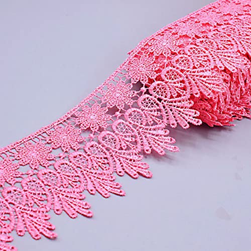 Spitzenborte,Spitzenband Spitzenbesatzband im Vintage-Stil, 7,9 cm, besticktes Blumen-Spitzenband mit Fransen, Spitzen-Blattrand, for Heimwerkerarbeiten, Nähen(Pink,3.2 yards) von VDCVADKYE