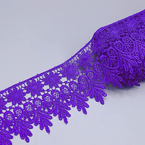 Spitzenborte,Spitzenband Spitzenbesatzband im Vintage-Stil, 7,9 cm, besticktes Blumen-Spitzenband mit Fransen, Spitzen-Blattrand, for Heimwerkerarbeiten, Nähen(Purple,3.2 yards) von VDCVADKYE