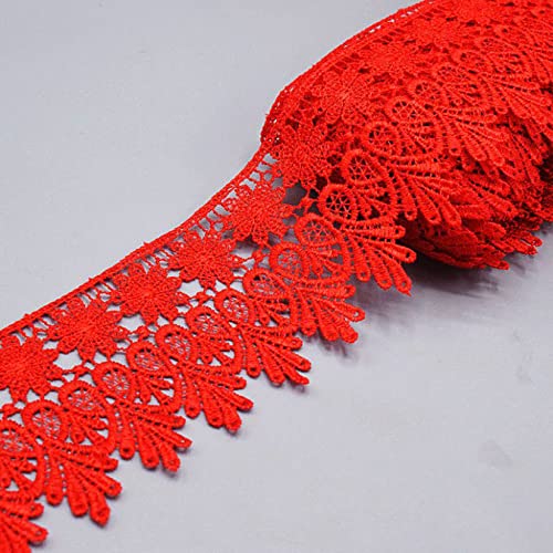 Spitzenborte,Spitzenband Spitzenbesatzband im Vintage-Stil, 7,9 cm, besticktes Blumen-Spitzenband mit Fransen, Spitzen-Blattrand, for Heimwerkerarbeiten, Nähen(Red,3.2 yards) von VDCVADKYE