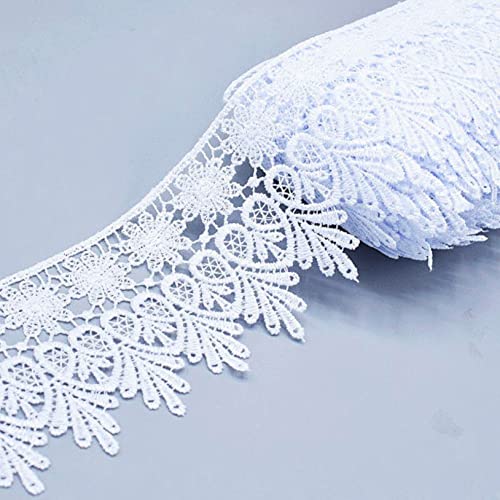 Spitzenborte,Spitzenband Spitzenbesatzband im Vintage-Stil, 7,9 cm, besticktes Blumen-Spitzenband mit Fransen, Spitzen-Blattrand, for Heimwerkerarbeiten, Nähen(White,3.2 yards) von VDCVADKYE