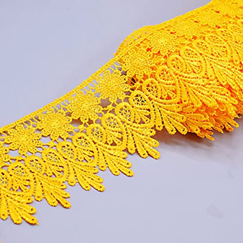 Spitzenborte,Spitzenband Spitzenbesatzband im Vintage-Stil, 7,9 cm, besticktes Blumen-Spitzenband mit Fransen, Spitzen-Blattrand, for Heimwerkerarbeiten, Nähen(Yellow,3.2 yards) von VDCVADKYE