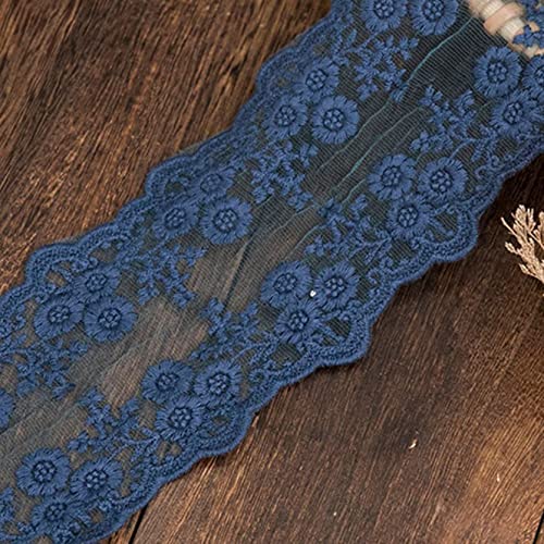 Spitzenborte,Spitzenband Spitzenbesatzband mit Blumenmuster – 4,3 Zoll breites Spitzenband, Blumenstickereistoff for Nähen von Kleidungsaccessoires(Blue,4.3" 2 Yard) von VDCVADKYE