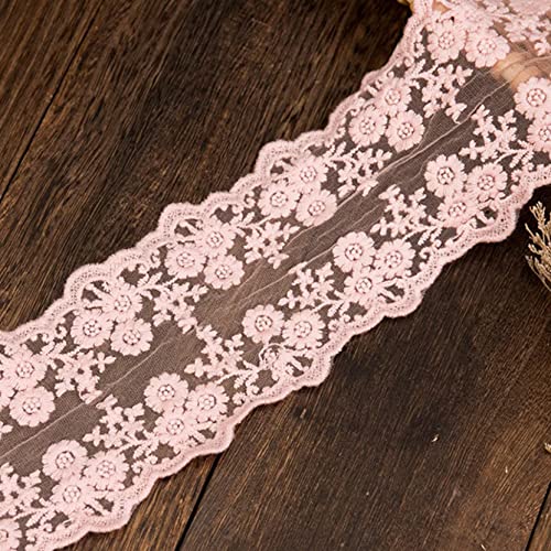 Spitzenborte,Spitzenband Spitzenbesatzband mit Blumenmuster – 4,3 Zoll breites Spitzenband, Blumenstickereistoff for Nähen von Kleidungsaccessoires(Pink,4.3" 1 Yard) von VDCVADKYE