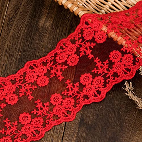 Spitzenborte,Spitzenband Spitzenbesatzband mit Blumenmuster – 4,3 Zoll breites Spitzenband, Blumenstickereistoff for Nähen von Kleidungsaccessoires(Red,4.3" 2 Yard) von VDCVADKYE