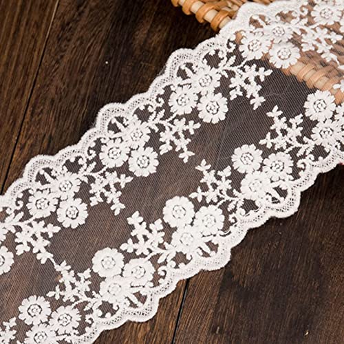 Spitzenborte,Spitzenband Spitzenbesatzband mit Blumenmuster – 4,3 Zoll breites Spitzenband, Blumenstickereistoff for Nähen von Kleidungsaccessoires(White,4.3" 3 Yard) von VDCVADKYE