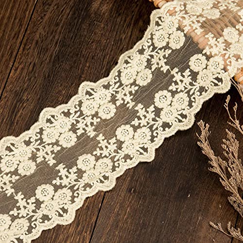 Spitzenborte,Spitzenband Spitzenbesatzband mit Blumenmuster – 4,3 Zoll breites Spitzenband, Blumenstickereistoff for Nähen von Kleidungsaccessoires(Yellow,4.3" 2 Yard) von VDCVADKYE