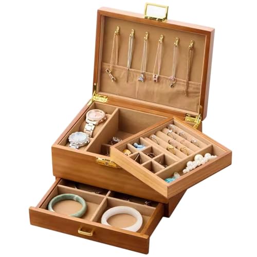 VDCVADKYE Massivholz-Schmuckkästchen, Schmuckschatulle aus Holz, Organizer, 3-lagig, 23,1 x 18,1 x 13 cm, Massivholz, Samt, Walnuss, Schmuckaufbewahrung for Ohrringe, Ringe, Halsketten, Armbänder(A) VDCVADKYE Massivholz-Schmuckkästchen, Schmuckschatulle aus Holz, Organizer, 3-lagig, 23,1 x 18,1 x 13 cm, Massivholz, Samt, Walnuss, Schmuckaufbewahrung for Ohrringe, Ringe, Halsketten, Armbänder(A) von VDCVADKYE