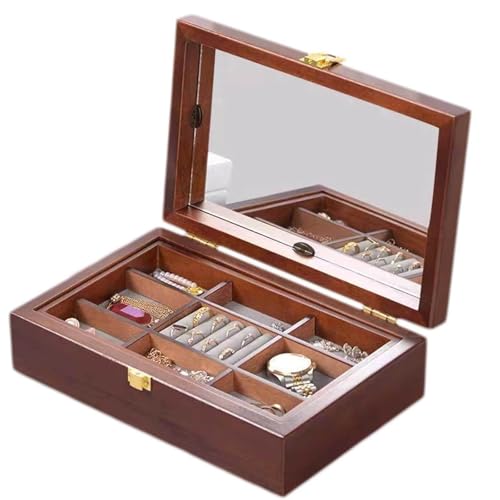 VDCVADKYE Massivholz-Schmuckkästchen， Schmuckschatulle aus Holz for Damen, doppellagig, Schmuck-Organizer, Aufbewahrungskoffer, mehrfarbig, 29,9 x 19,8 x 9,9 cm von VDCVADKYE