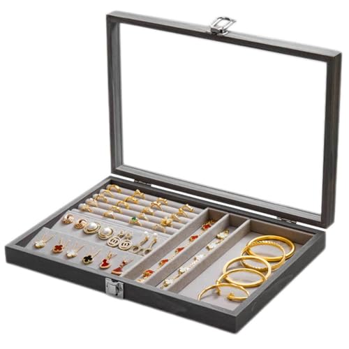 VDCVADKYE Massivholz-Schmuckkästchen， Schmuckschatulle aus Holz mit Glasdeckel, Organizer for Damen, Ringe, Halsketten, Broschen, mehrfarbig(E) von VDCVADKYE