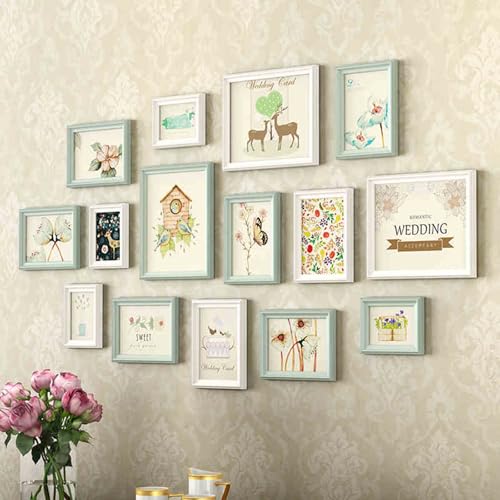 VDCVADKYE Portrait Fotorahmen ， 15 Rahmen Wand Bilderrahmen Set Packung mit 15 Multicolor Mehrere Größen Holz Acryl(Blue) von VDCVADKYE