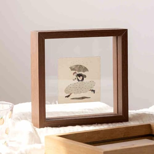 VDCVADKYE Portrait Fotorahmen ， Doppelseitiger Bilderrahmen aus Holz im A4-Format aus schwebendem Glas, Mehrfarbig, mehrere Größen(Walnut,Square 8-Inch [19.2 * 19.2cm]) von VDCVADKYE
