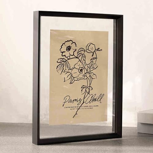 VDCVADKYE Portrait Fotorahmen ， Doppelseitiger transparenter Bilderrahmen aus Holz und Acryl, Mehrfarbig, mehrere Größen (6–20 Zoll, quadratisch)(Black Wood Grain,Large 18-inch) von VDCVADKYE