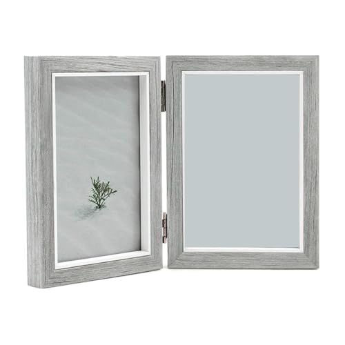 VDCVADKYE Portrait Fotorahmen ， Klappbarer Bilderrahmen aus Holz mit Doppelscharnier, 10,2 x 15,2 cm, 15,2 cm, Grau von VDCVADKYE