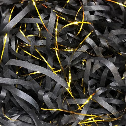 Zerkleinertes Seidenpapier, 50/100 g, 2er-/4er-Packung, metallisches Papierschnitzel, leichtes Seidenpapier mit Knitterschnitt(Black golden,50g*4Pack) von VDCVADKYE