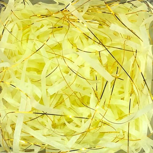 Zerkleinertes Seidenpapier, 50/100 g, 2er-/4er-Packung, metallisches Papierschnitzel, leichtes Seidenpapier mit Knitterschnitt(Bright Yellow golden,50g*4Pack) von VDCVADKYE