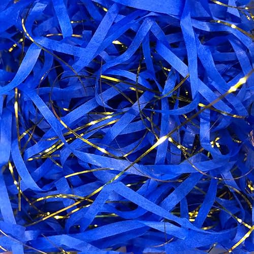 Zerkleinertes Seidenpapier, 50/100 g, 2er-/4er-Packung, metallisches Papierschnitzel, leichtes Seidenpapier mit Knitterschnitt(Deep Blue golden,100g*4Pack) von VDCVADKYE