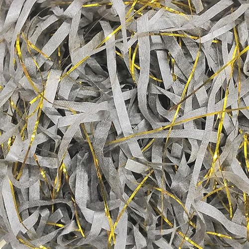 Zerkleinertes Seidenpapier, 50/100 g, 2er-/4er-Packung, metallisches Papierschnitzel, leichtes Seidenpapier mit Knitterschnitt(Deep Gray golden,50g*2Pack) von VDCVADKYE