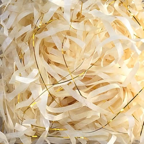 Zerkleinertes Seidenpapier, 50/100 g, 2er-/4er-Packung, metallisches Papierschnitzel, leichtes Seidenpapier mit Knitterschnitt(Khaki golden,100g*2Pack) von VDCVADKYE