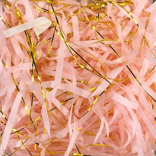 Zerkleinertes Seidenpapier, 50/100 g, 2er-/4er-Packung, metallisches Papierschnitzel, leichtes Seidenpapier mit Knitterschnitt(Meat Pink golden,100g*2Pack) von VDCVADKYE
