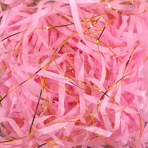 Zerkleinertes Seidenpapier, 50/100 g, 2er-/4er-Packung, metallisches Papierschnitzel, leichtes Seidenpapier mit Knitterschnitt(Pink golden,100g*2Pack) von VDCVADKYE