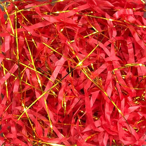 Zerkleinertes Seidenpapier, 50/100 g, 2er-/4er-Packung, metallisches Papierschnitzel, leichtes Seidenpapier mit Knitterschnitt(Red golden,50g*2Pack) von VDCVADKYE