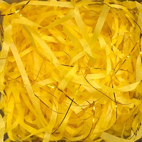 Zerkleinertes Seidenpapier, 50/100 g, 2er-/4er-Packung, metallisches Papierschnitzel, leichtes Seidenpapier mit Knitterschnitt(Yellow golden,50g*4Pack) von VDCVADKYE