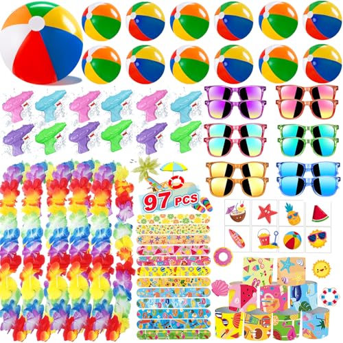 97 Stück Pool-Strand-Partygeschenke, tropische Schwimmbad-Partygeschenke, Sommerparty-Dekorationen mit Strandbällen, hawaiianische Leis, Kinder-Sonnenbrille, für Strandparty, Geburtstagszubehör 97 Stück Pool-Strand-Partygeschenke, tropische Schwimmbad-Partygeschenke, Sommerparty-Dekorationen mit Strandbällen, hawaiianische Leis, Kinder-Sonnenbrille, für Strandparty, Geburtstagszubehör von VDESFUEBY
