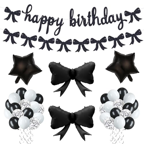 VDESFUEBY - Schwarze Schleifen-Geburtstagsdekorationen: Wirbel von hängenden schwarzen und schwarzen Schleifen, Happy Birthday-Banner, Partygeschenke für Kinder VDESFUEBY - Schwarze Schleifen-Geburtstagsdekorationen: Wirbel von hängenden schwarzen und schwarzen Schleifen, Happy Birthday-Banner, Partygeschenke für Kinder von VDESFUEBY