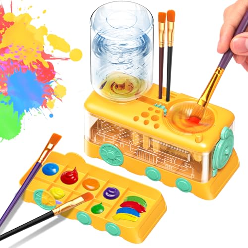 VDKIDKT Pinselreiniger Bürstenspüler, Multifunktionaler Brush Rinser, Pinsel Reiniger Wasserkreislaufspüler, Aquarell und auf Wasserbasis, with a palette Brush Rinser (gelb) von VDKIDKT