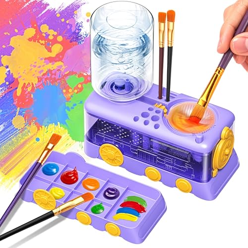 VDKIDKT Pinselreiniger Bürstenspüler, Multifunktionaler Brush Rinser, Pinsel Reiniger Wasserkreislaufspüler, Aquarell und auf Wasserbasis, with a palette Brush Rinser (lila) von VDKIDKT