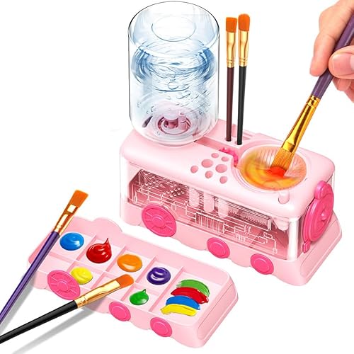 VDKIDKT Pinselreiniger Bürstenspüler, Multifunktionaler Brush Rinser, Pinsel Reiniger Wasserkreislaufspüler, Aquarell und auf Wasserbasis, with a palette Brush Rinser (rosa) von VDKIDKT