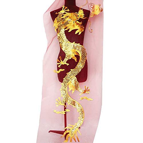 VDLLQYN, 135 cm x 40 cm chinesischer Drache Pailletten Stickerei Spitze Applikation Stoff for Brautkleid DIY Handwerk,Stickerei Aufnäher von VDLLQYN