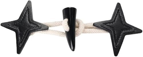 VDLLQYN, 3 Paar Stern-Knebelverschlussknöpfe aus PU-Leder, Knebelknopf for Aufnähen, Knebelverschluss for Mantel, Strickjacken, Jacken, Kleidung,Chinesische Knöpfe(Black) von VDLLQYN
