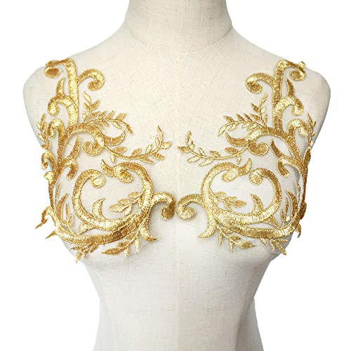 VDLLQYN, Goldfarbene Stickerei, Spitzenstoff, Applikation, Blumenkragen, Aufnäher for Brautkleider und Bastelarbeiten,Stickerei Aufnäher VDLLQYN, Goldfarbene Stickerei, Spitzenstoff, Applikation, Blumenkragen, Aufnäher for Brautkleider und Bastelarbeiten,Stickerei Aufnäher von VDLLQYN
