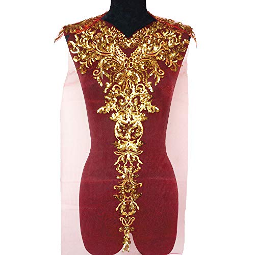 VDLLQYN, Großer Goldener Stickerei-Pailletten-Spitzen-Applikation-Blumen-Aufnäher for Hochzeitskleider & Braut-DIY-Bastelarbeiten,Stickerei Aufnäher von VDLLQYN
