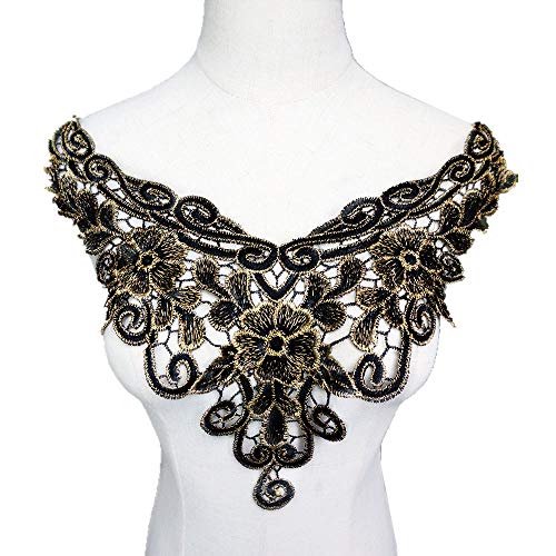 VDLLQYN, Großer bestickter Ausschnittaufnäher aus goldfarbener floraler Spitze – Elegante Applikation for Brautkleider und Brautkleidung,Stickerei Aufnäher von VDLLQYN