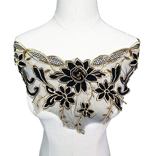 VDLLQYN, Großer bestickter Ausschnittaufnäher aus goldfarbener floraler Spitze – Eleganter Kragenbesatz for Brautkleider und Brautkleidung,Stickerei Aufnäher VDLLQYN, Großer bestickter Ausschnittaufnäher aus goldfarbener floraler Spitze – Eleganter Kragenbesatz for Brautkleider und Brautkleidung,Stickerei Aufnäher von VDLLQYN