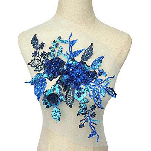 VDLLQYN, Großer königsblauer Spitzenstoff mit 3D-Blumenstickerei, Perlen und Strasssteinen for Brautkleider und DIY-Bastelarbeiten,Stickerei Aufnäher VDLLQYN, Großer königsblauer Spitzenstoff mit 3D-Blumenstickerei, Perlen und Strasssteinen for Brautkleider und DIY-Bastelarbeiten,Stickerei Aufnäher von VDLLQYN