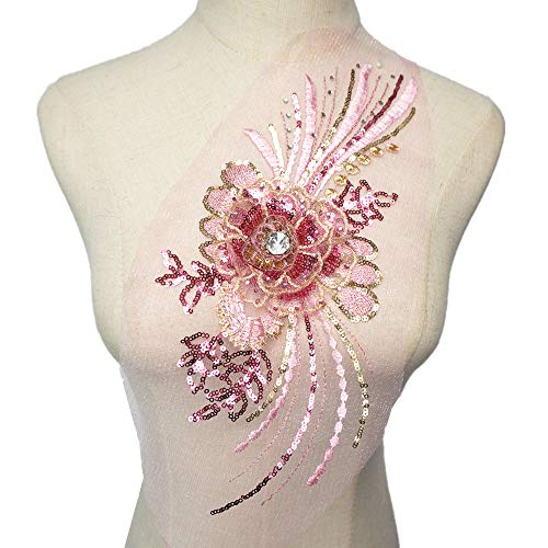 VDLLQYN, Rosa Stickerei Pailletten Strass Blume Spitze Applikation for Hochzeitskleid DIY Handwerk,Stickerei Aufnäher VDLLQYN, Rosa Stickerei Pailletten Strass Blume Spitze Applikation for Hochzeitskleid DIY Handwerk,Stickerei Aufnäher von VDLLQYN