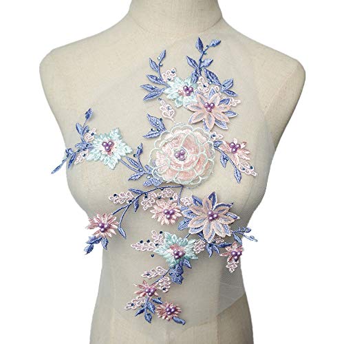 VDLLQYN, Stickerei Strass Perlen Spitzen Applikation Blumenstoff Kragen Patch for Brautkleider, Kleider und Braut DIY Basteln,Stickerei Aufnäher von VDLLQYN