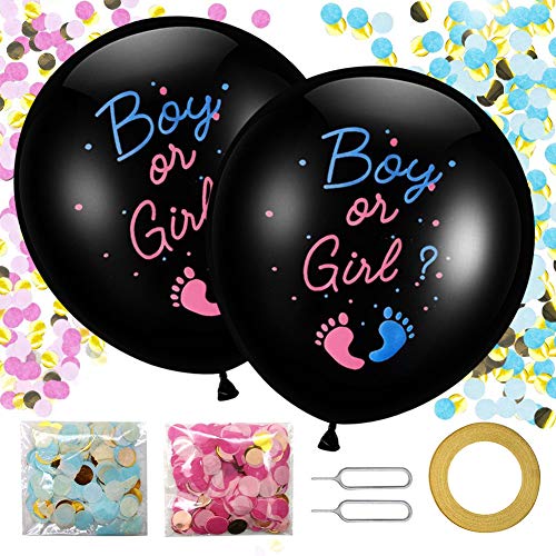 Gender Reveal Ballons 36 Zoll, 2 Stück XXL große Schwarz Baby Boy or Girl Latex Luftballons Geschlechtsballon mit Rosa Blau Konfetti Nadel Band für Babyparty Geschlecht Offenbaren Party Dekoration Gender Reveal Ballons 36 Zoll, 2 Stück XXL große Schwarz Baby Boy or Girl Latex Luftballons Geschlechtsballon mit Rosa Blau Konfetti Nadel Band für Babyparty Geschlecht Offenbaren Party Dekoration von VDSOW